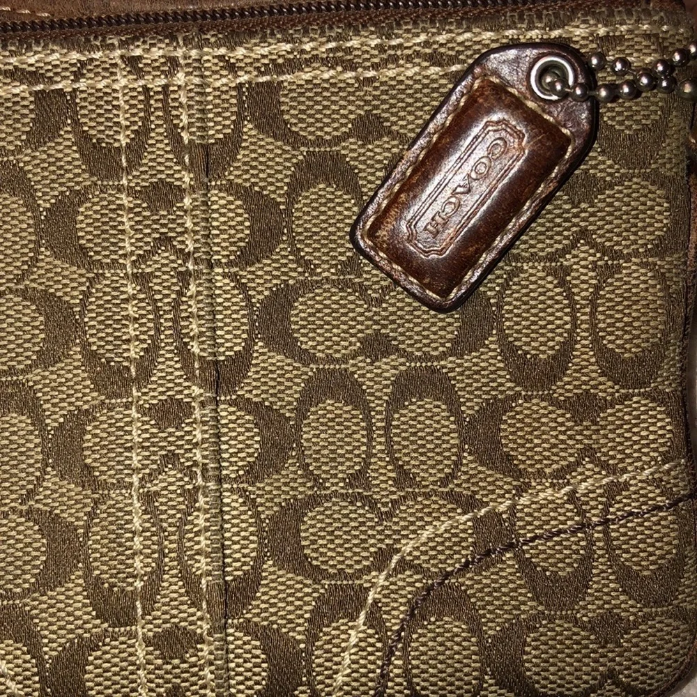 Coach brown & tan monogram wristlet & hang tag matching pieces available